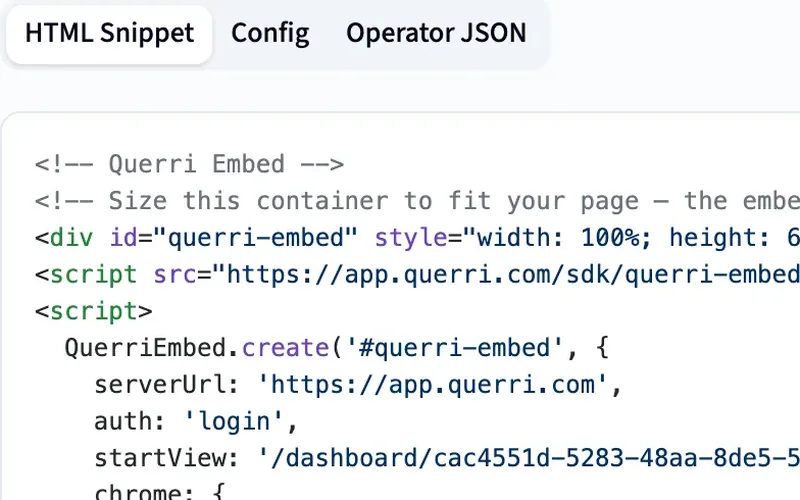 The Querri embed code snippet