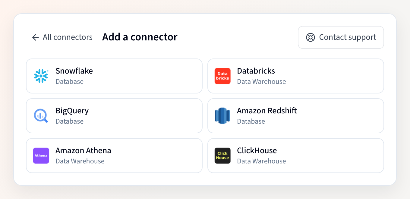 Snowflake, Databricks and other data warehouse connectors in Querri